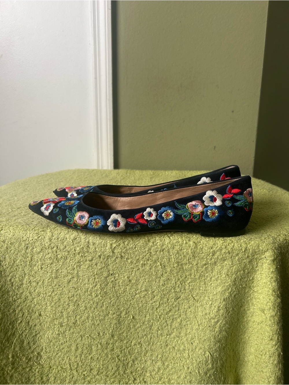 Tory Burch Rosemont Navy Floral Embroidered Pointed Toe Flats - Picture 6 of 15